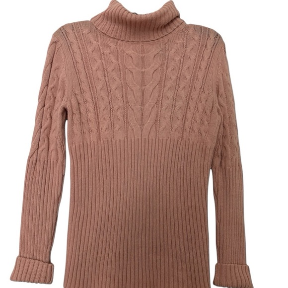AXCESS sweater, dusty pink size medium, all cotton, turtleneck, cable knit - Picture 3 of 7